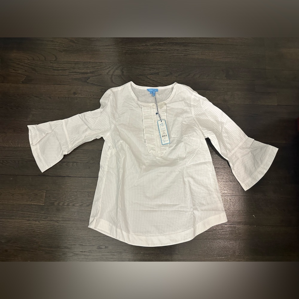 NWT Draper James Ruffle Placket Tunic White Blouse